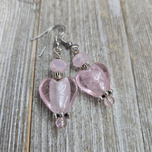 Pink Glass Heart Earrings
