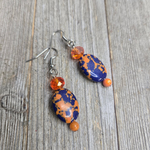 Royal & Orange Mosaic Oval Earring #3 - My Wyo Designs