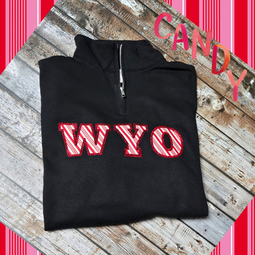 Peppermint WYO ~ Black 3/4 Zip Fleece top