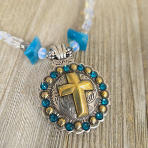 Teal & Opal Nugget Cross Concho Necklace - My Wyo Designs