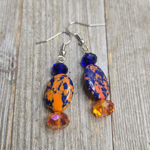 Royal & Orange Mosaic Oval Earring #1 - My Wyo Designs