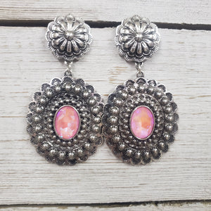 Concho Pink Stone Dangle Earrings - My Wyo Designs