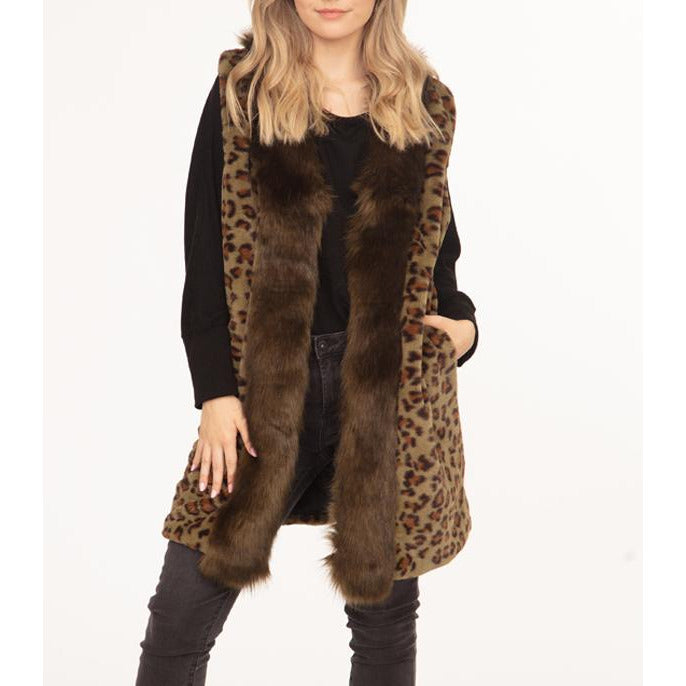 Cheetah Faux Fur Vest ~ Olive ~ - My Wyo Designs