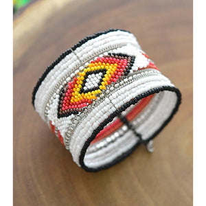 Seed Bead ~cuff ~Yellow, red, black & white - My Wyo Designs