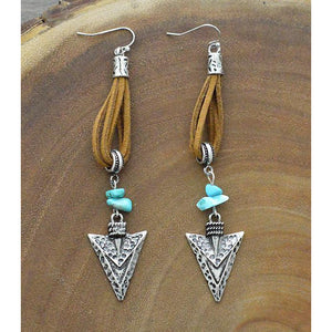 Leather long Arrowhead earrings - My Wyo Designs