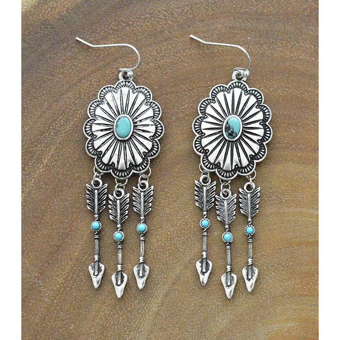 Silver Concho w/arrow dangle earrings - My Wyo Designs