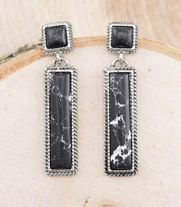 Black Stone Rectangle Dangle Earrings - My Wyo Designs