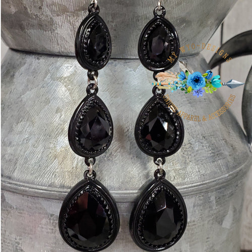 Black on Black Xlong Teardrop Crystal Dangle Earrings - My Wyo Designs