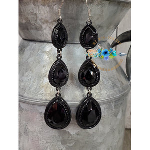 Black on Black Xlong Teardrop Crystal Dangle Earrings - My Wyo Designs