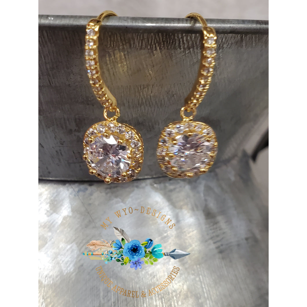 CZ Elegant Round Drop Earring Gold - My Wyo Designs