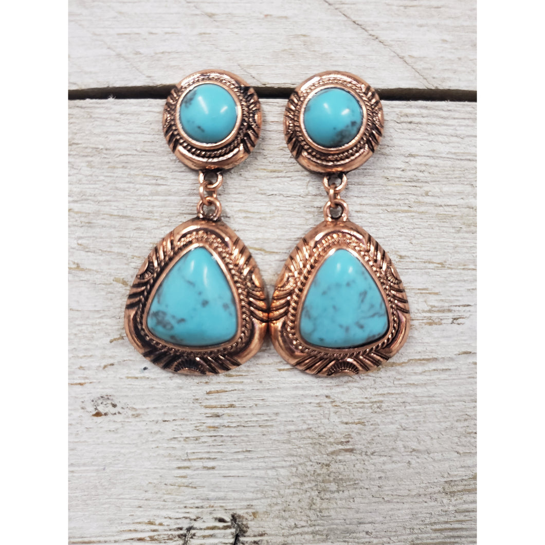 Navajo Inspired Trillion Drop Earring ~Turquoise & Copper - My Wyo Designs