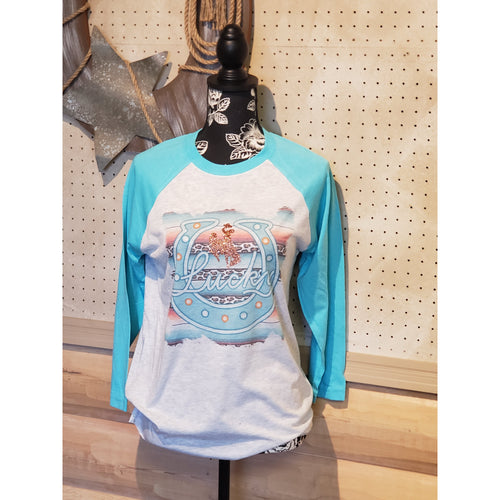 Lucky Western Bucking Horse Raglan tee - My Wyo Designs