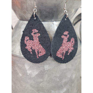 "Steamboat" Authentic Leather Earrings Sueded Black/Rose gold - My Wyo Designs