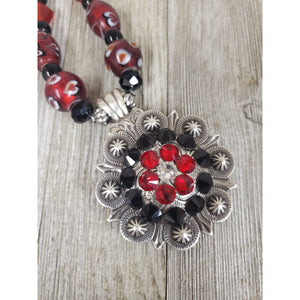 Western Concho Necklace ~Red & Black - My Wyo Designs