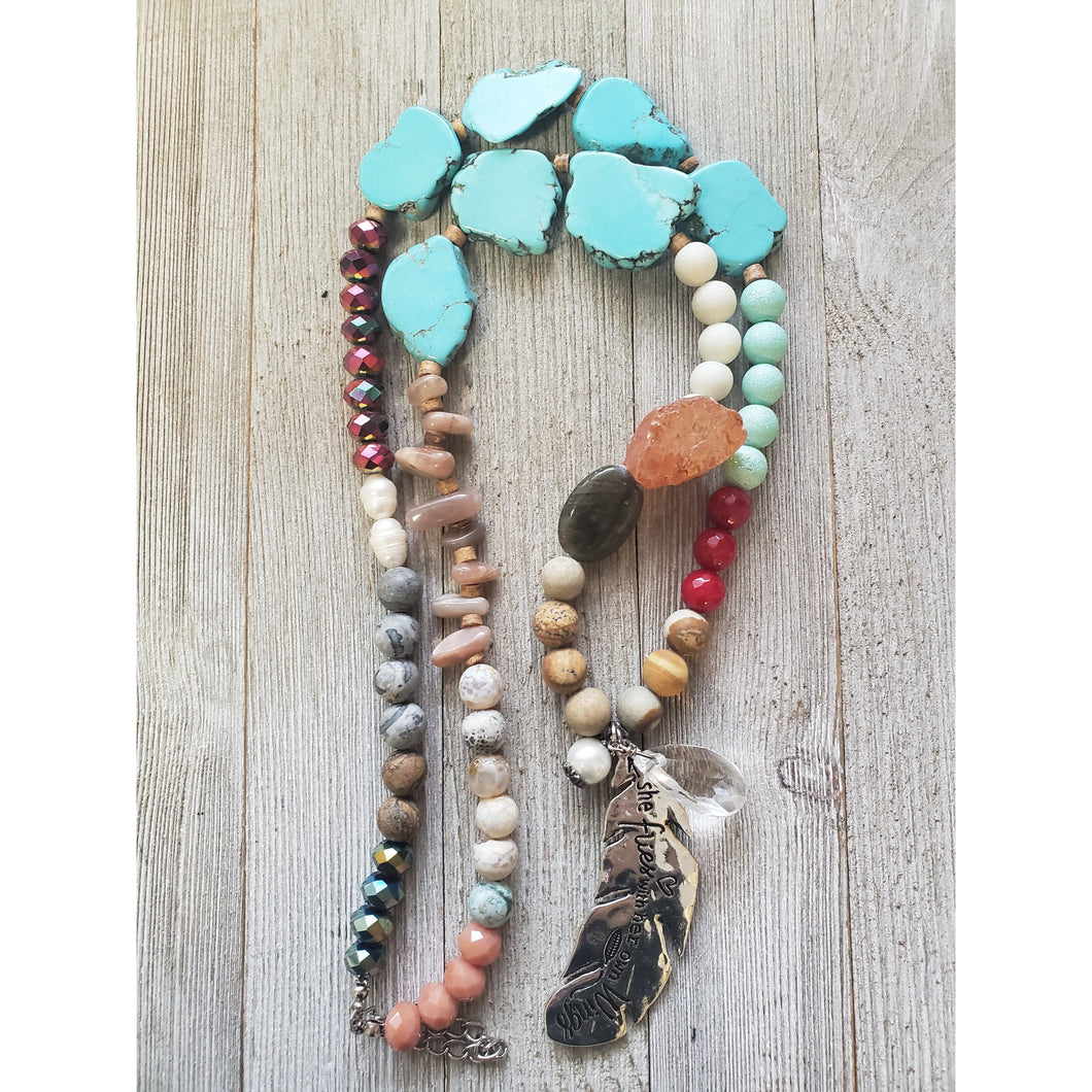 Stone Collage w/Feather Pendant - My Wyo Designs