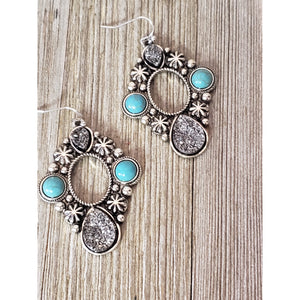 San Sophia Druzy Teardrop Earrings ~Silver/turquoise - My Wyo Designs