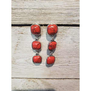Triple Square Stone ~Western Dangle Earring Red/silver - My Wyo Designs
