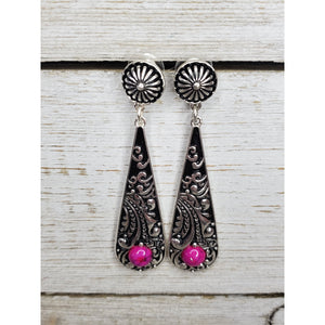 Southwestern Paisley Drop Earrings Hot Pink/silver - My Wyo Designs