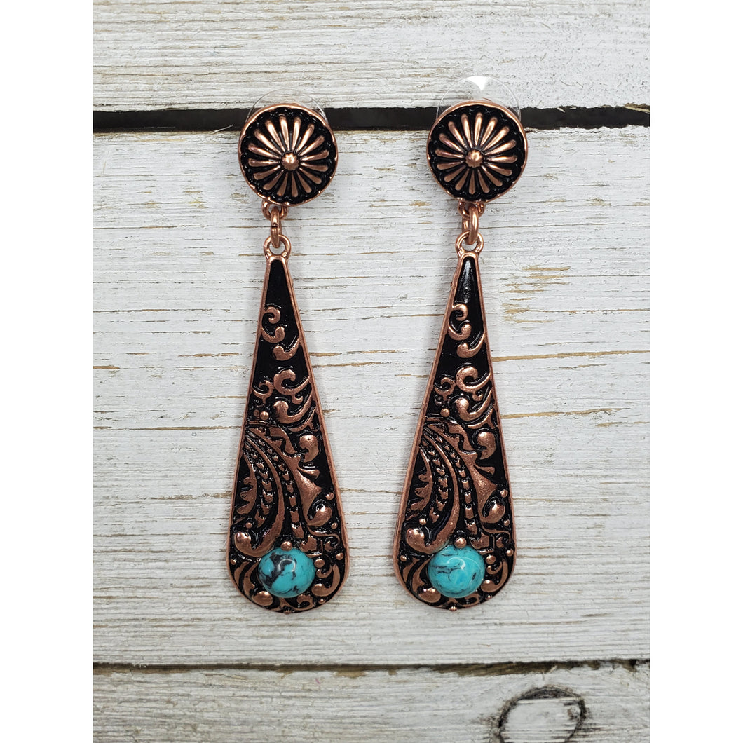 Southwestern Paisley Drop Earrings Turquoise/copper - My Wyo Designs