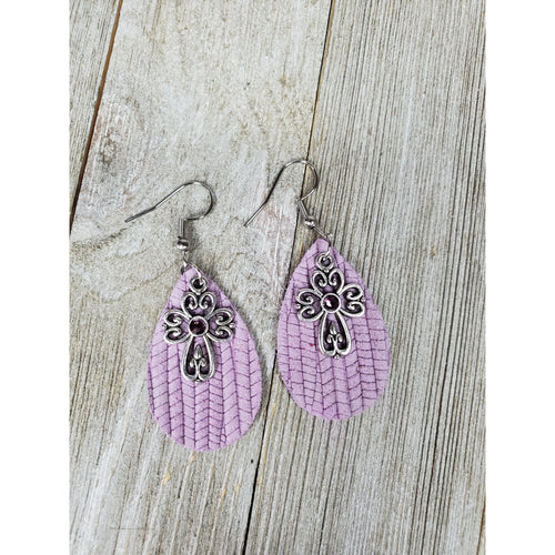 Itty Bitty Scrolled Cross Leather earrings ~Lilac - My Wyo Designs