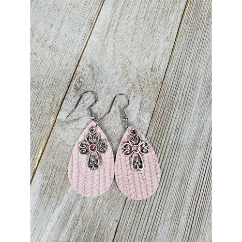 Itty Bitty Scrolled Cross Leather earrings ~Pink - My Wyo Designs