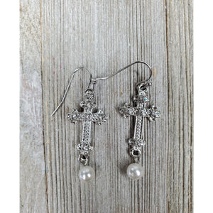 Medieval Pearl Drop Cross earrings - My Wyo Designs