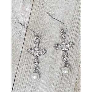 Fleur Pearl Drop Cross earrings - My Wyo Designs