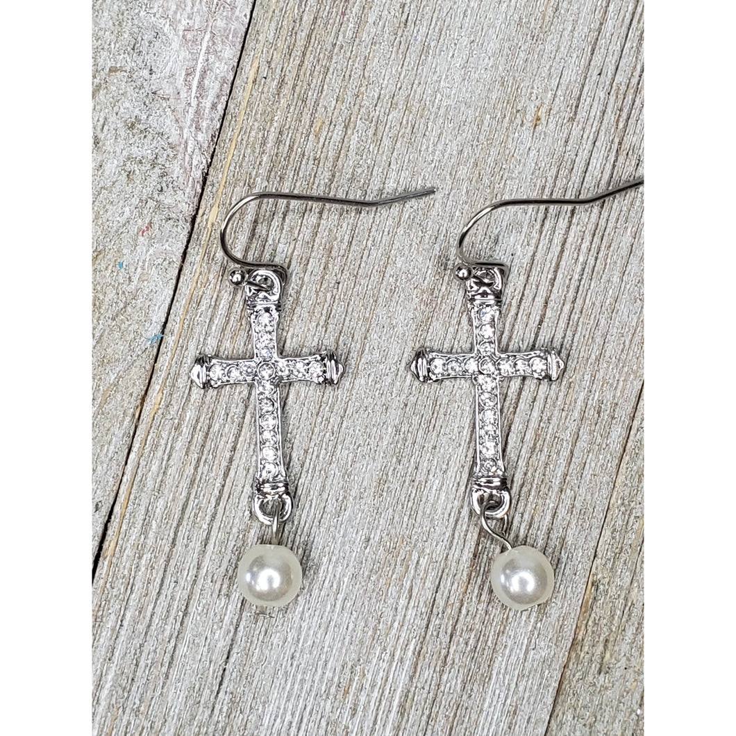 Pearl Drop Cross earrings - My Wyo Designs