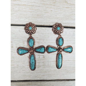 Turquoise & Copper Southwestern Cross Earrings - My Wyo Designs