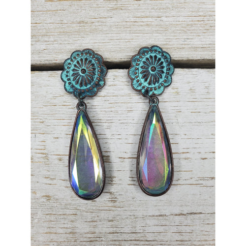 Fluted Concho w/Elongated Drop Earring ~ Patina/AB - My Wyo Designs