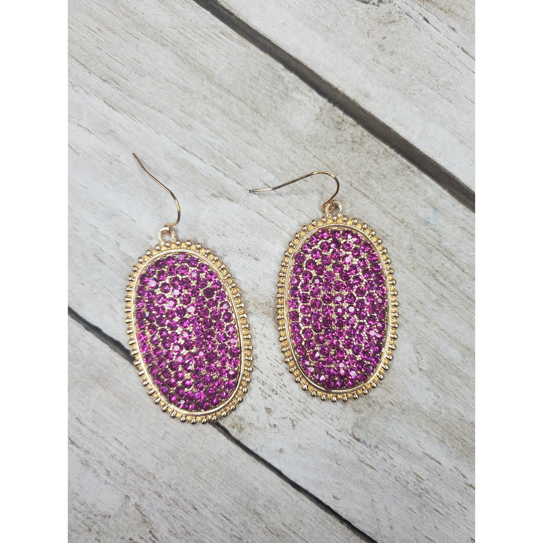 Magenta Pink Pave' Oval Earring - My Wyo Designs
