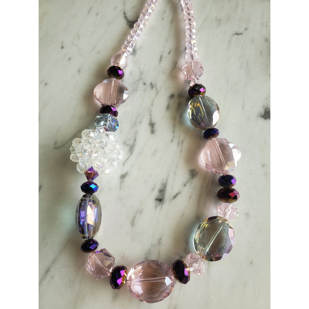 Long Pink & Clear Big Disco Ball necklace - My Wyo Designs