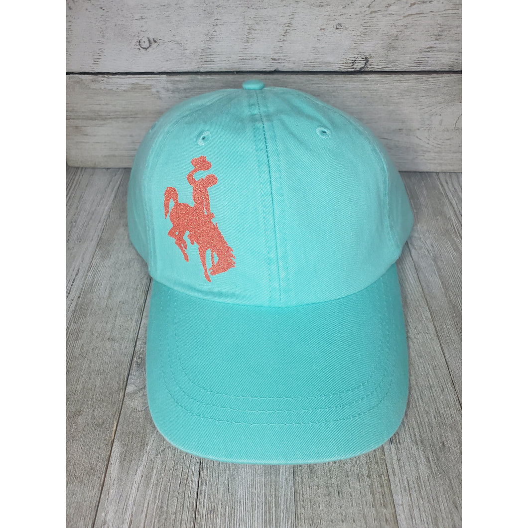 Summer Ball Cap Bucking Horse & Rider®️ ~mint/dark coral - My Wyo Designs