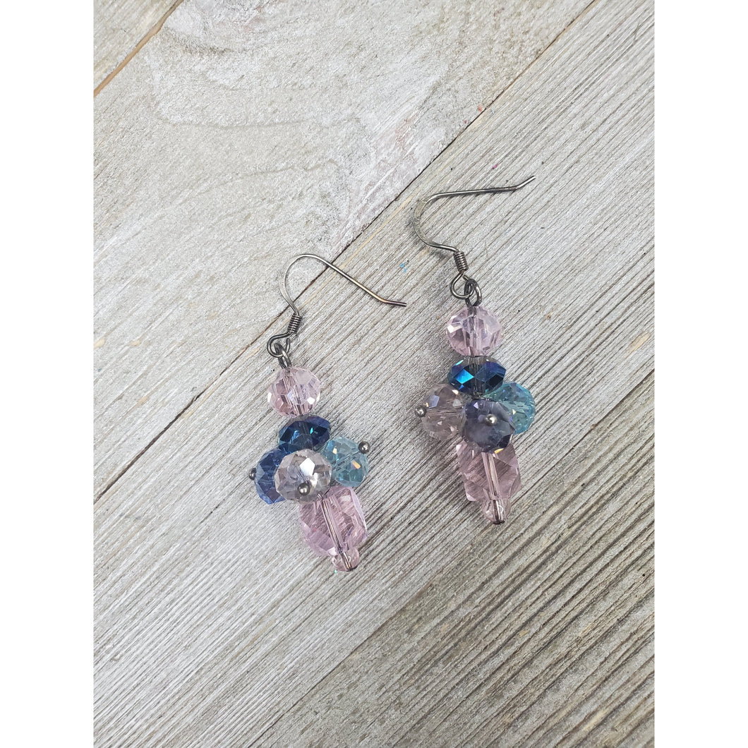 Cut Glass Crystal Cluster Earrings ~Pink - My Wyo Designs