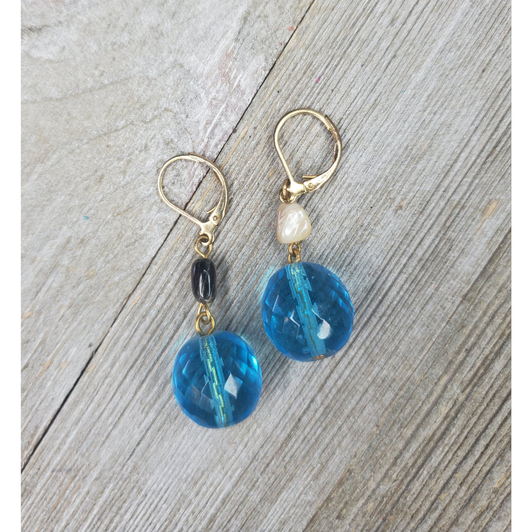 Euro MOP & Aqua Cut Glass Ball earring - My Wyo Designs