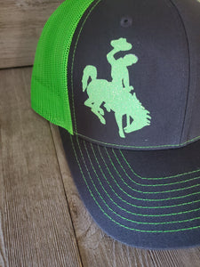 Neon Green & Grey Bucking horse & Rider®️Trucker cap* - My Wyo Designs