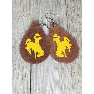 Bucking Horse & Rider®️ Leather Earrings*  Brown/Gold - My Wyo Designs