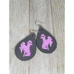 Bucking Horse & Rider®️ Leather Earrings*  Dk Grey/Orchid - My Wyo Designs