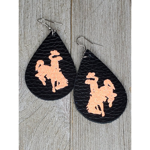 Bucking Horse & Rider®️ Leather Earrings* Black/Neon Melon - My Wyo Designs