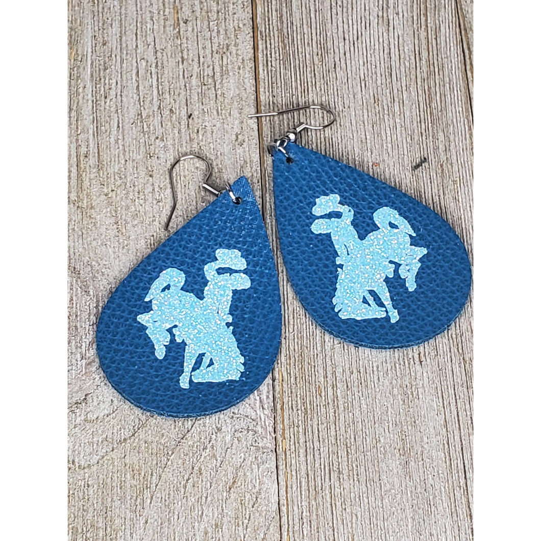 Bucking Horse & Rider®️ Leather Earrings* Teal/Neon Blue - My Wyo Designs