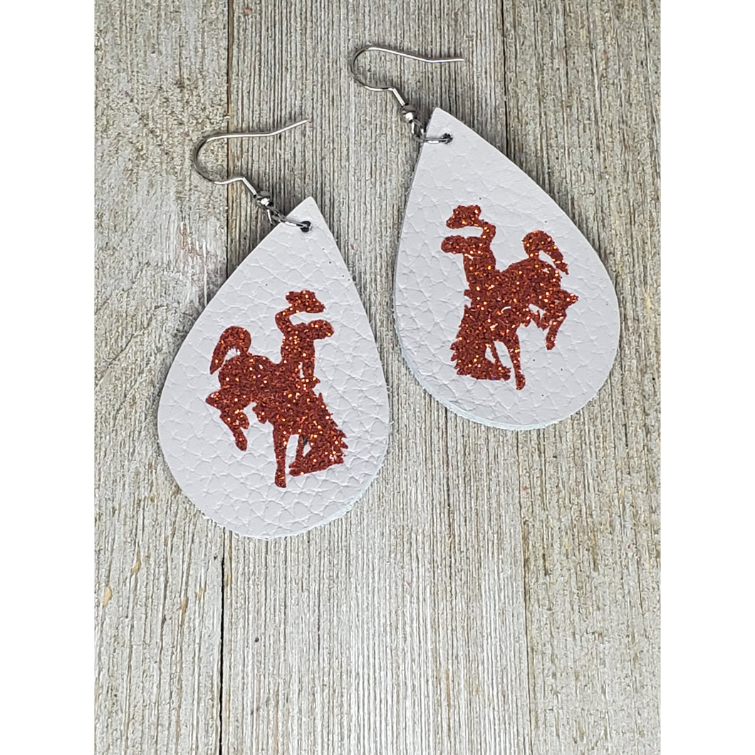 Bucking Horse & Rider®️ Leather Earrings* Lt. Grey/copper - My Wyo Designs