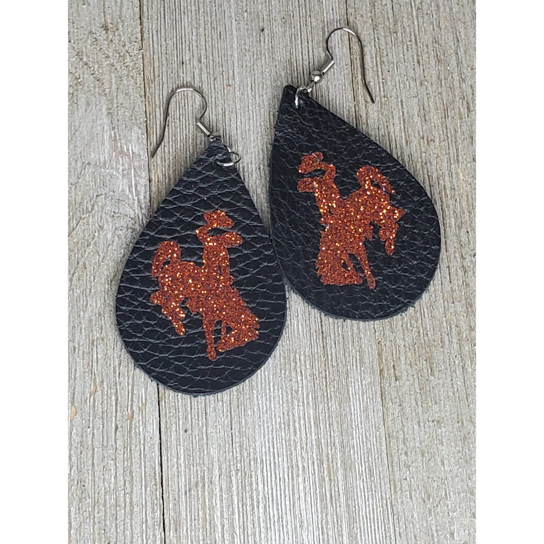Bucking Horse & Rider®️ Leather Earrings* Black/copper - My Wyo Designs