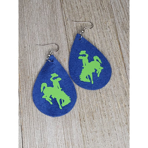 Bucking Horse & Rider®️ Suede Earrings* Royal/lime - My Wyo Designs