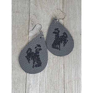 Bucking Horse & Rider®️ Leather Earrings* Dk Grey/Black - My Wyo Designs