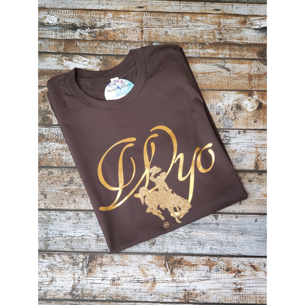 Cowboys WYO Brown & Gold! Bucking Horse cotton tee - My Wyo Designs