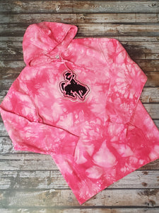 Tie Dye Radiating Bucking Horse & Rider®️ Pink Hoodie - My Wyo Designs