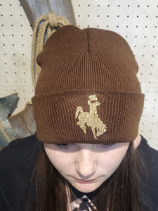 Brown ~Go Pokes~ Glitter Steamboat Knit Beanie - My Wyo Designs