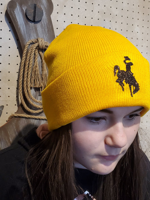 Gold ~Go Pokes~ Walnut Glitter Steamboat Knit Beanie - My Wyo Designs