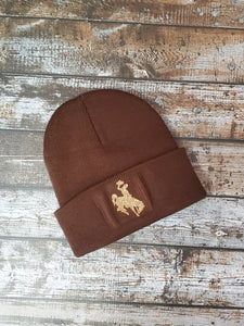 Brown ~Go Pokes~ Glitter Steamboat Knit Beanie - My Wyo Designs