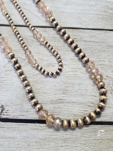 Double Strand Gold & Amber Navajo Inspired Pearl necklace - My Wyo Designs